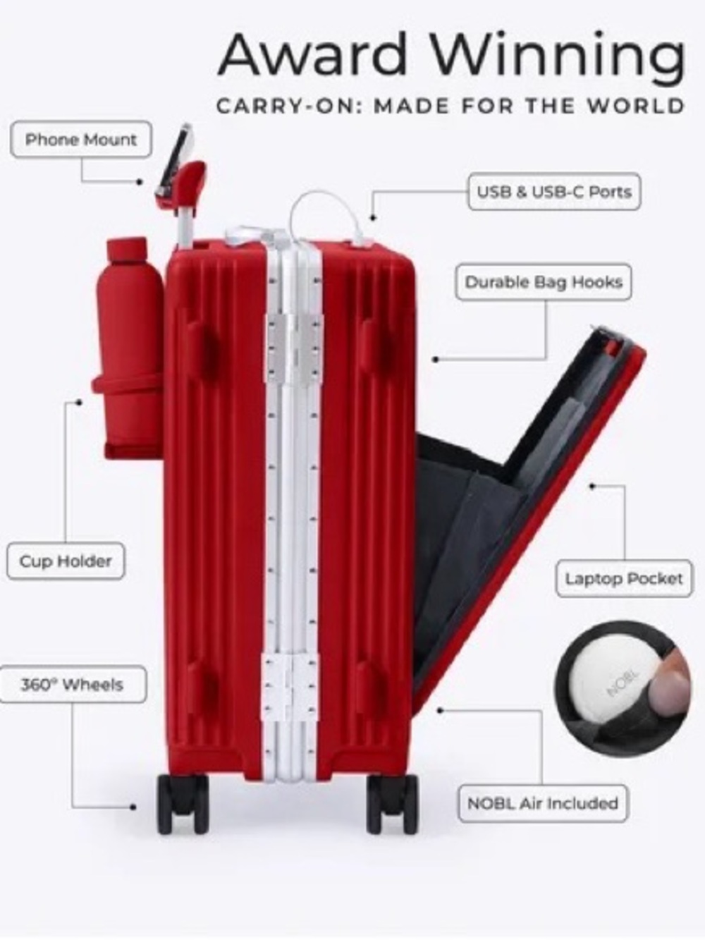BNIB Red Front-Access Tech-Friendly Carry-On + Check-In Luggage - Picture 9 of 9